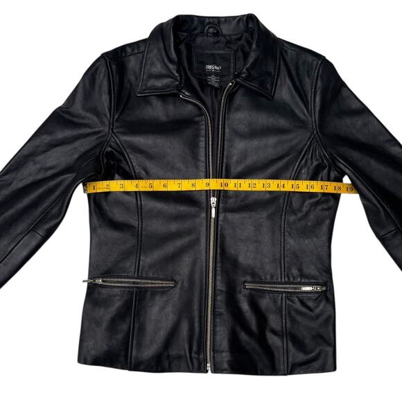 Mossimo Leather Jacket Womens Size S Zip Pockets Cuffs Lined Relaxed - Picture 6 of 8